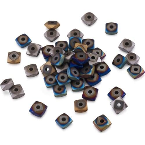 50Pcs Frosted Square Electroplate Non-Magnetic Synthetic Hematite Beads For Jewelry DIY Bracelets Making Mixed Color 4.5x4.5x2mm