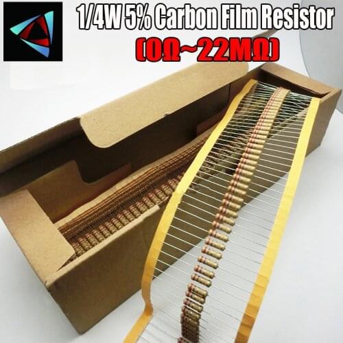 5000pcs 1/4W 0.25W 5% Carbon Film Resistor 0R ~ 22M 100R 220R 330R 1K 2.2K 3.3K 4.7K 10K 22K 47K 100K 0.47 10M 18M 20M 22Mohm