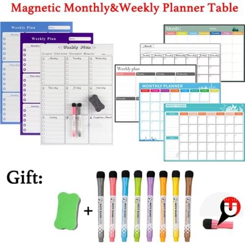 A3 Size 11.7" X 16.5" Monthly Weekly Planner Calendar Table Magnet Fridge Stickers Daily Schedule Dry Erase White Boards