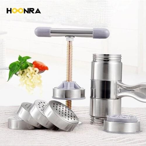 HOONRA Stainless Steel Noodle Maker With 5 Models Manual Noodles Press Pasta Machine Kitchen Tools Vegetable Fruit Juicer Steel