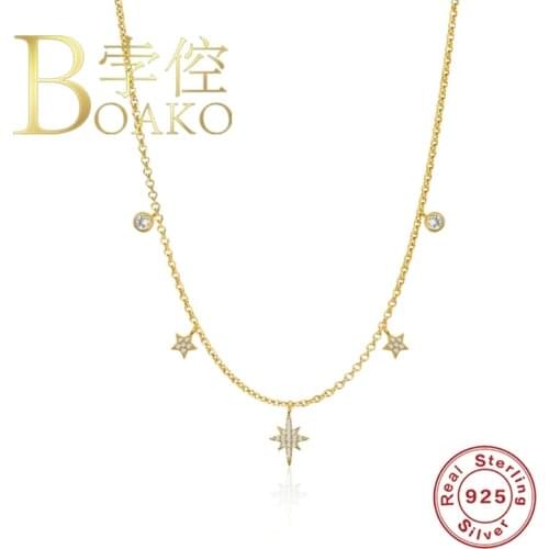 BOAKO Star Pendant 925 Sterling Silver Necklaces For Women Fine Jewelry Chain Choker Gold Necklace Collares Bijoux Collar Gifts