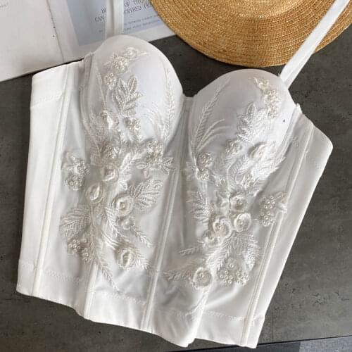 Retro palace style heavy industry embroidered beaded camisole womens fashion outer wear corset cropped top