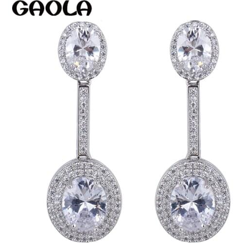 GAOLA Hot Sale Vintage Elegant Jewelry Double Round Austria Cubic Zirconia White Gold Color Earrings For Woman GLE5473