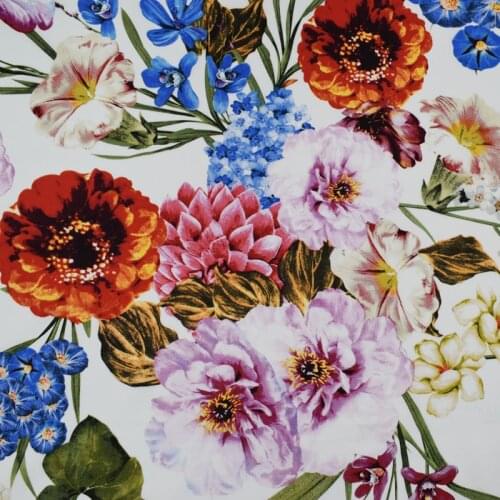 Flowers bloom white bottom reactive dyeing pure cotton fabric for dress shirt bazin riche vestidos telas por metro tissu tissus