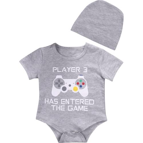 Short Sleeve Cotton Tops Hat 2pcs Jumpsuit Clothes Outfits Newborn Infant Baby Boy Girls Clothing Bodysuit