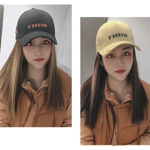 30 Cm Long Hair Cap Baseball Cap And Wig Body Female Summer Fashion Long Straight Hair Natural Realistic Hat Full Head Set