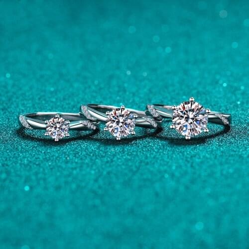 Inbeaut 925 Silver PT950 Stamp Real Moissanite Ring Excellent Cut 0.5-2 ct Pass Diamond Test Round Moissanite Rings for Women