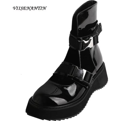 Round Toe Thick-soled Belt Buckle Hollow Short Boots Dark Casual Retro Design Sense Motorcycle Boots Trifle with Martin Boots