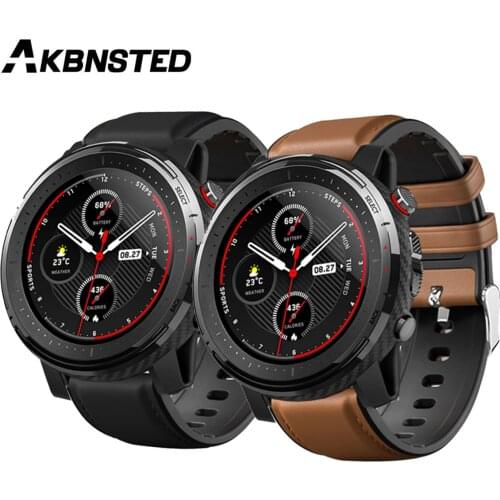 AKBNSTED Leather Silicone Replacement Band Watch Strap For Xiaomi Huami Stratos 3 Smart Sports Watch 22mm Wristband Accessories