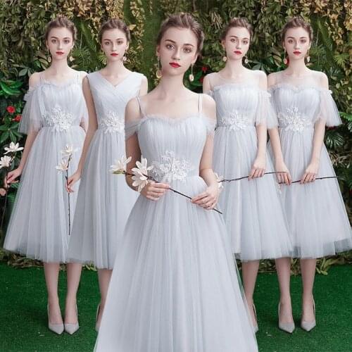 Beauty Emily A line Lace Grey Bridesmaid Dresses 2020 Short for Children Wedding Party Prom Women Dresses