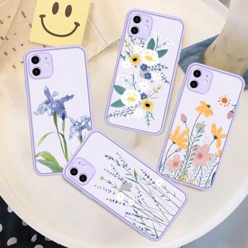 Cute Flower Floral Purple Phone Case for IPhone 11 Pro MAX X XS MAX XR 6S 7 8 Plus SE 2 Camera Lens Protection Translucent Cover