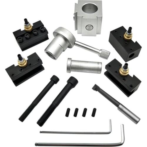 Mini Aluminum Cutter Holder Lathe Tools Holder Quick Change Tool Post Screw Kit Set Boring Bar Turning Facing Holder Wrench