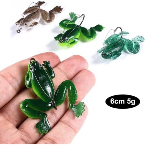 Hengjia 3pcs 6cm 5g Rubber Frog Lure Soft Bait with Hook Weedless Fishing Lure Artificial Wobbler