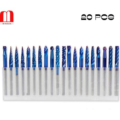 BINOAX 20Pcs Nano Blue Coating Double Cut and Single Mixed Rotary Files Carbide Router Rasps Rotary Burrs Set
