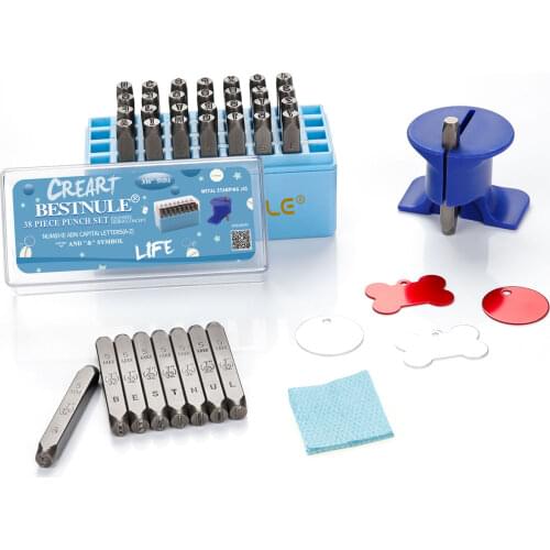 BESTNULE Number and Letter Stamp Set (A-Z, 0-9 and “&”, “Love” Symbol), Industrial Grade Hardened Carbon Steel (3/16”, 5mm)