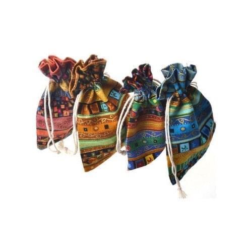 New Arrival 50Pcs 3 Sizes Beam Port Drawstring Cotton Cloth Pattern Gift Candy Bags Storage Bags Soft Small Gift Bags