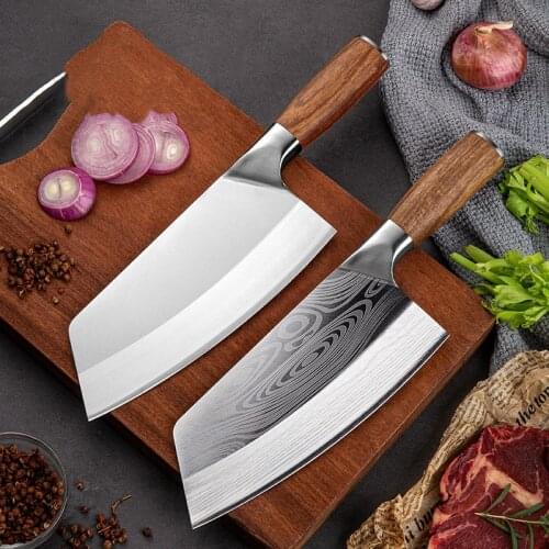 Sharp Kitchen Knife Cleaver 4Cr13 High Carbon Steel Chef Slicing Knives Laser Damascus Cooking Knife Tools