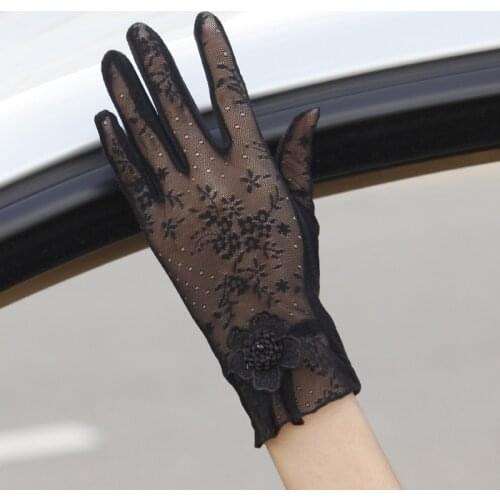 Ladies summer sun protection gloves lace anti-UV gloves black sexy breathable riding driving sunshade short gloves female 03K
