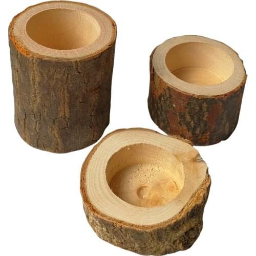 3pcs/set Rustic Wooden Candlestick Tealight Candle Holder Table Decoration Plant Flower Plot Ornament Crafts