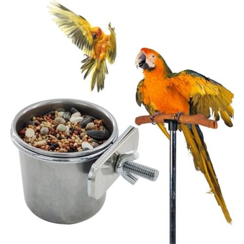 Pet Birds Hanging Cage Bowl Dish Cup Anti-turnover Stainless Steel Food Feeder Dropship