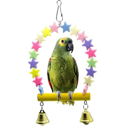 Bird Swing Toy Interactive Star Design Bird Cage Toys for Parrots Swing Hanging Chewing Bite Bridge Wooden Beads Ball Bell Toys