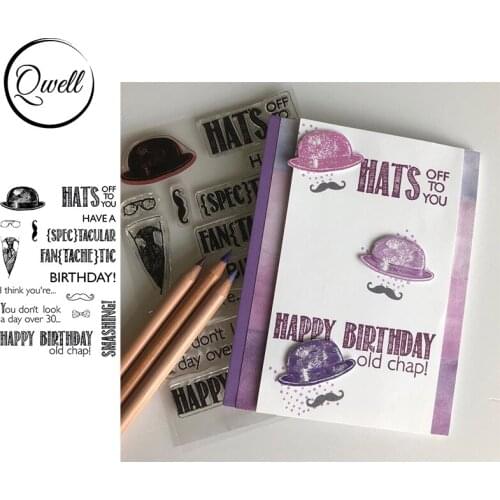 QWELL 4*6inch Clear Stamps Hat Beard Tie Glasses Bold Letter DIY Scrapbooking 2021 New