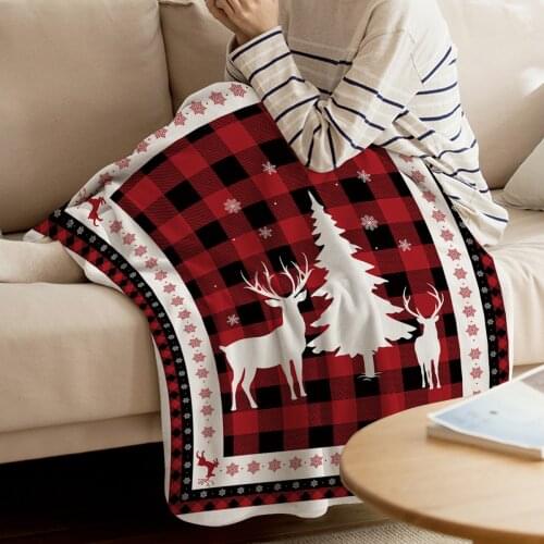 Christmas Black Red Plaid Elk Blanket Soft Throw Blanket Machine Washable Blankets For Beds