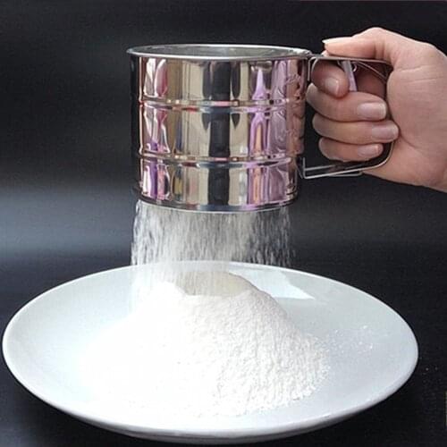 Handheld Baking Cake Tool Stainless Steel Mechanical Baking Icing Sugar Shaker Sieve Cup Mesh Powder Flour Sieve Accessory
