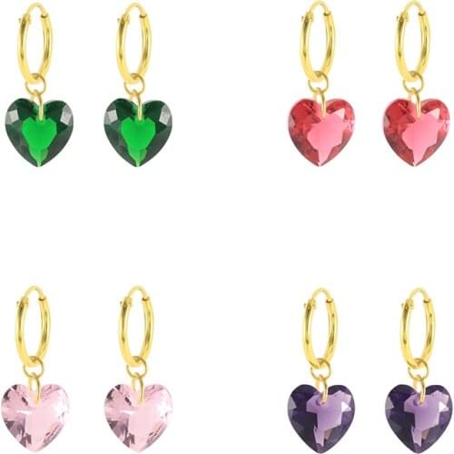 BOKAO 925 Sterling Silver Piercing Hoop Earrings for Woman Jewelry Purple Red Heart Natural Stone Loops Earring Aretes Pendiente