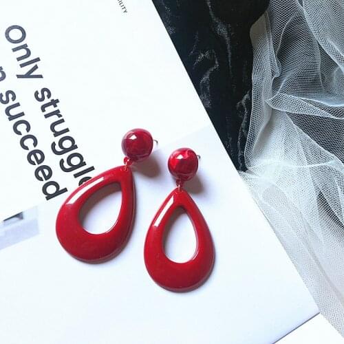UJBOX Japanese Korean Red Resin Water Drop Earrings Women Wedding Party Statement Earrings Summer Beach No Piercing Earrings
