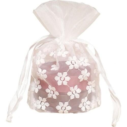 0Pcs Gauze Storage Bag Lace Mesh Bag Elegant Flower Decor Party DIY Craft White Organza Drawstring Wedding White Gift Pouch