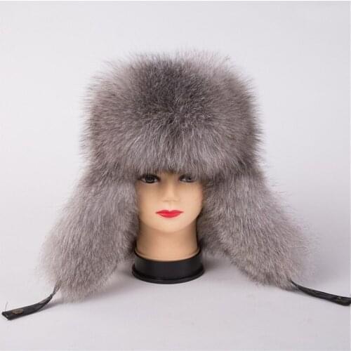 New Outdoor Winter Warm Natural Fox Fur Bomber Hats Quality Real Raccoon Cap Man Women Real Sheepskin Leather Windproof H11