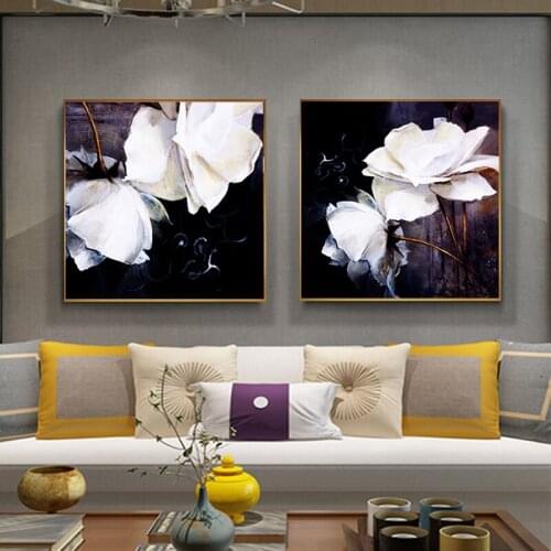 Nordic Floral Canvas Painting Vintage Abstract Blooming White Rose Art Wall Poster Painting Decoration Living Room Bedroom Mural