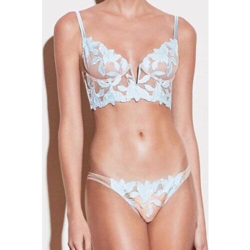 SP&CITY Flower Embroidery Lace Transparent Bra Set Women Thin Hollow Out Sexy Underwear Gathered Mesh Thin Seamless Lingerie Set