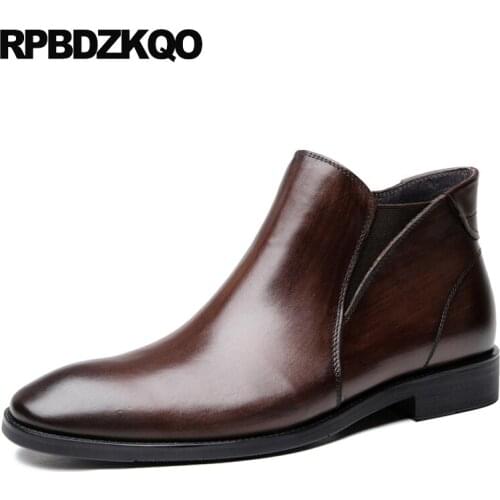 Wedding winter black booties mens zipper dress boots brown shoes autumn formal short european full grain leather genuine fur