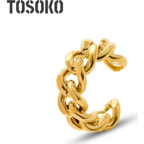 TOSOKO Stainless Steel Jewelry Simple Chain Hollow Out Twist Open Ring Fashion Womens Link Ring BSA110