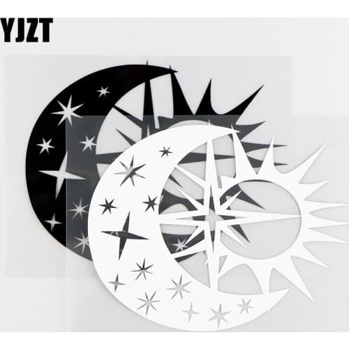 YJZT15.1X11.9CM Car Stickers Design Art Of Vinyl Decal Mural Sun Moon Star Day And Night Black / Silver 10A-0181