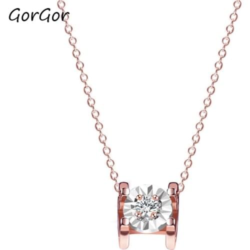 GorGor Necklace Women 925 Sterling Pattern Geometric Pendant Rose-color Exquisite Temperament Anniversary Fashion Jewelry A2064