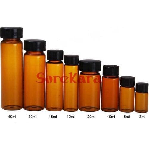 5pcs 3ml/5ml/10ml/15ml/30ml/40ml/50ml Brown Glass Seal Bottle Reagent Sample Vials Plastic Lid Screw Cap