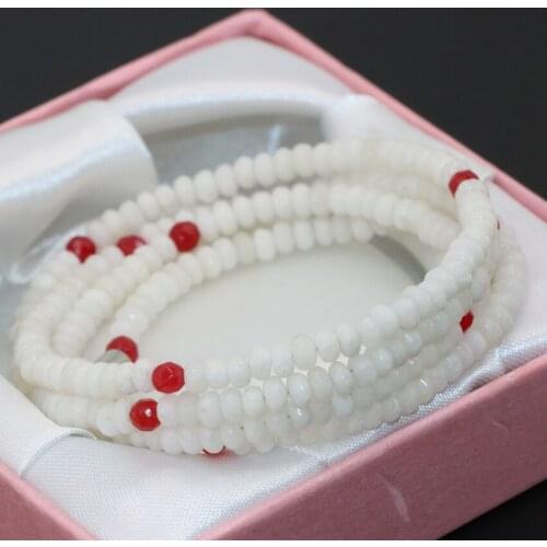 2*4mm White natural stone chalcedony jades faceted abacus 4 rows multilayer bracelets long chain magnetic clasp jewelry B2773