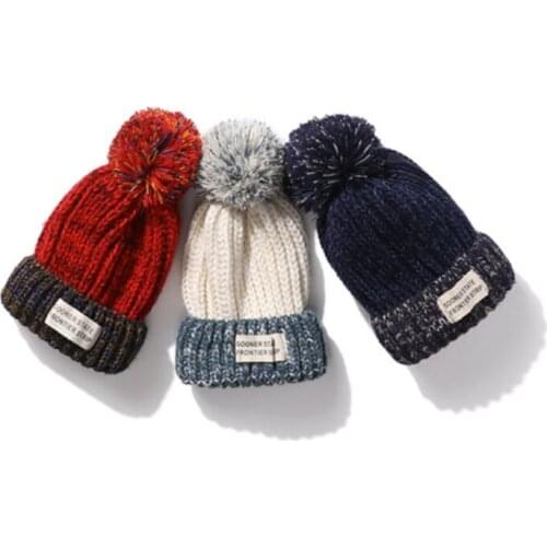 2020 Babys Warm Winter Hats Knitted Fur Cap For boy and girl Sooner State Letter Skullies & Beanies 3 Color Gorros