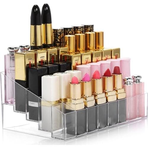 24 Grid Trapezoid Clear Makeup Holder Lipstick Lotion Cosmetic Organizer