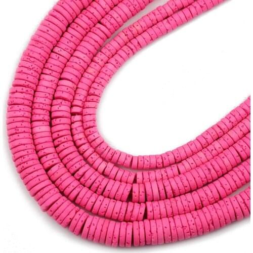 4/6/8MM Rose Pink Coins Natural Volcanics Lava Stone Flat Round Bohemian Spacers Loose Beads For Jewelry Making DIY Bracelets