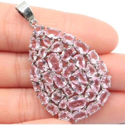 46x28mm SheCrown Super Big European Design Created Pink Kunzite For Women Jewelry Silver Pendant Dating Daily Wear