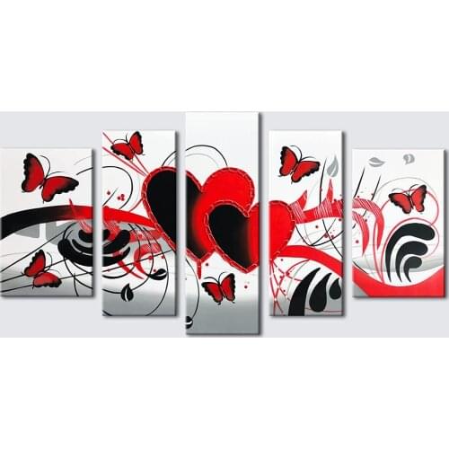 No Framed Red Flower Love Butterfly Abstract 5 Pcs Canvas Picture Canvas Print Wall Art Painting Wall Decor for Living Room