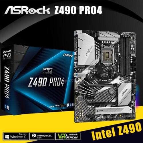 ASRock Z490 Pro4 ATX IntelZ490 10th Generation Core/Pentium/Celeron DDR4 M.2 SATA III 6xUSB3.1 128GB LGA 1200 Motherboar NEW