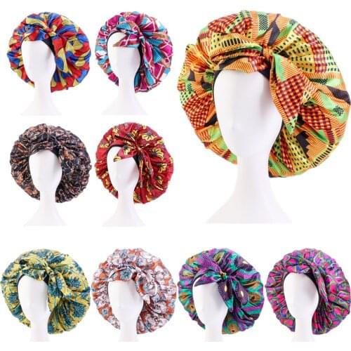 Bonnet Satin Beanie Hair Sleep Cap Bandana Bows for Women Headband Printed Large Night Sleep Cap African Pattern Ankara Headwrap