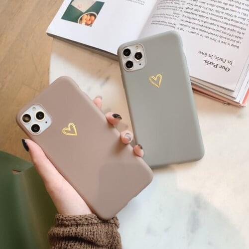 Gimfun Gold Love Heart Phone Case for iPhone 12 11 Pro 6 6S 7 8 Plus X XR XS Max Simple Solid Color Soft TPU Back Cover