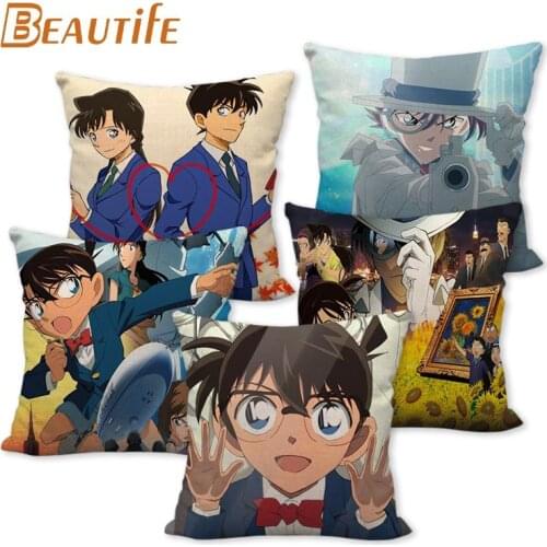 Detective Conan Pillowcase Cartoon Girl Wedding Decorative Cotton Linen Pillow Case For Home Pillow Cover 45X45cm One Side