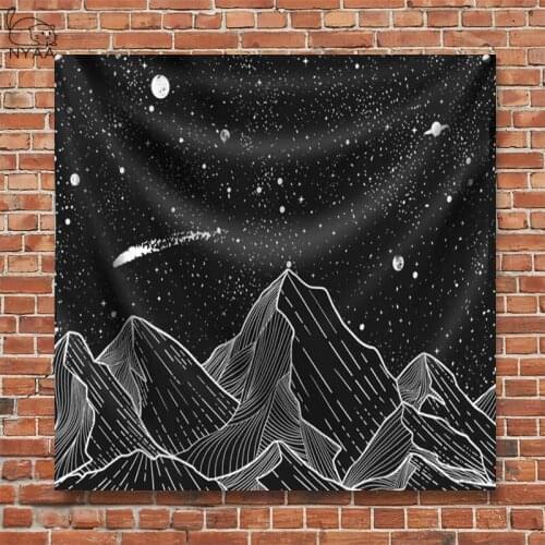 Sun Moon Black Tapestry Wall Hanging Ancient Mountain Wall Tapestry Witchcraft Hippie Tapestry Wall Carpets Psychedelic Tapestry